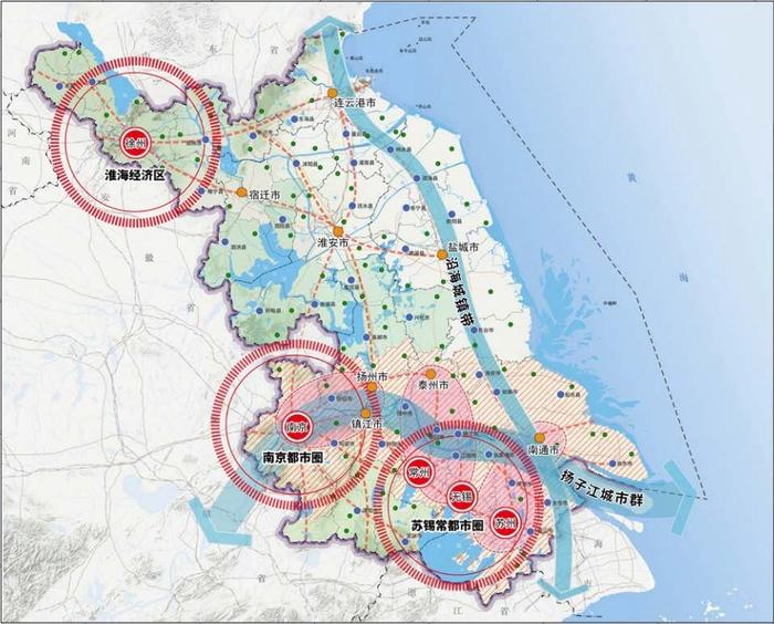 江苏省城镇空间格局规划图 图片来源:《江苏省国土空间规划(2021-2035年)》